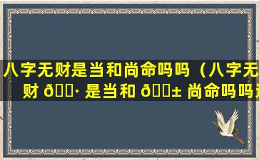 八字无财是当和尚命吗吗（八字无财 🌷 是当和 🐱 尚命吗吗还是财运）